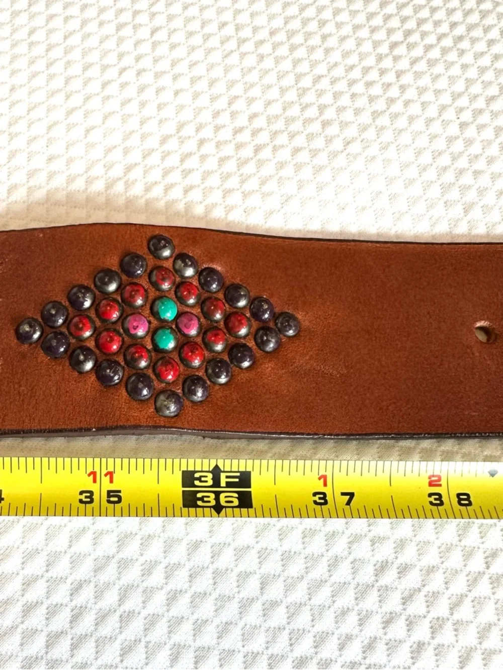 Wide Brown Boho Retro‎ Studded Leather Belt Round Silver Buckle Hippie Vintage